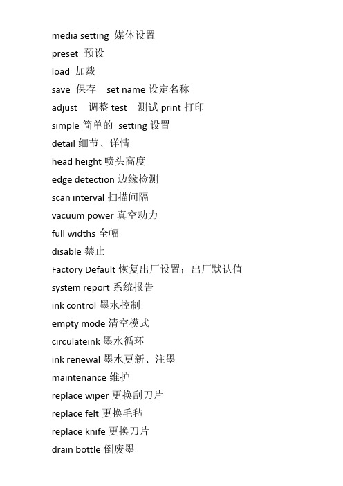 罗兰写真机操作菜单中英文对照表