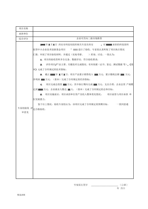 专家验收评审意见表(范本)