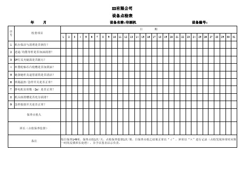 印刷机点检表