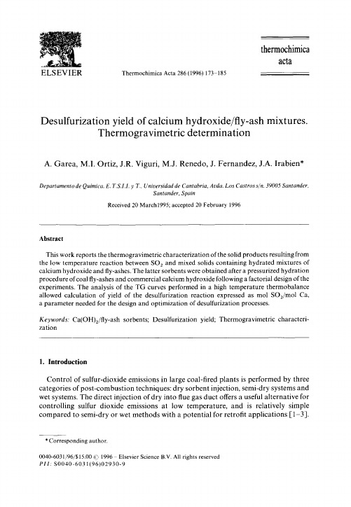 Desulfurization yield of calcium hydroxide fly-ash mixtures