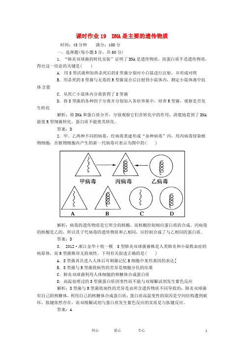 高考生物一轮复习课时作业 19DNA是主要的遗传物质 新人教版