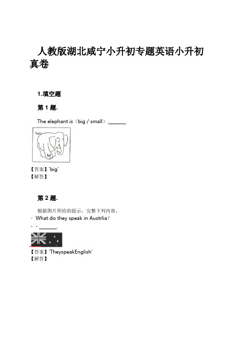 人教版湖北咸宁小升初专题英语小升初真卷试卷及解析