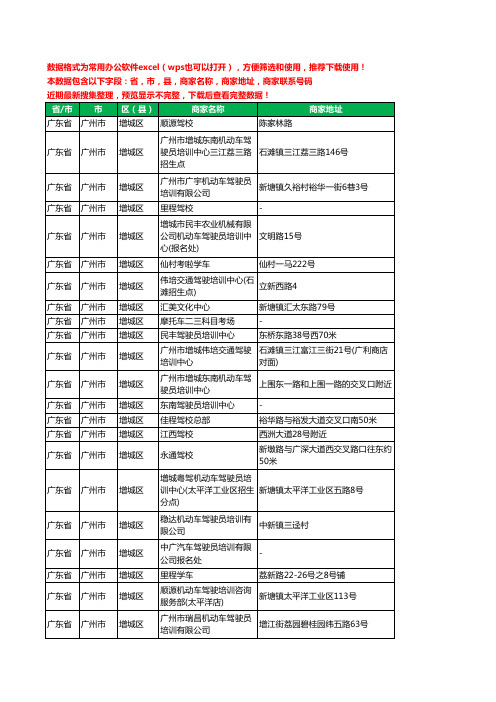 2020新版广东省广州市增城区驾校培训工商企业公司商家名录名单联系电话号码地址大全286家
