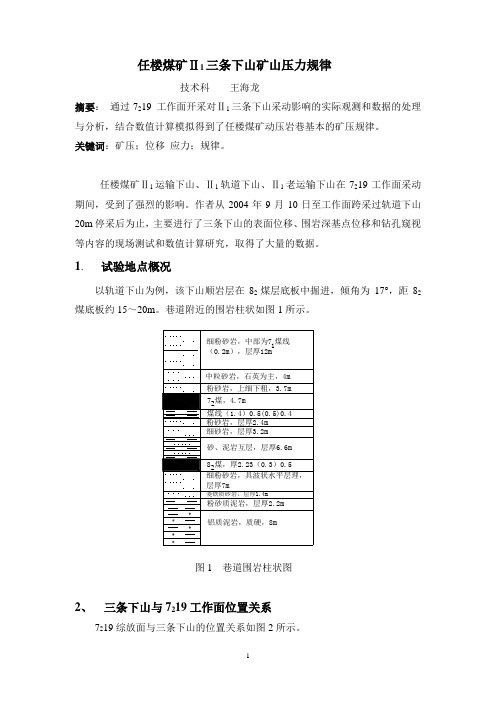 Ⅱ1三条下山矿压规律研究