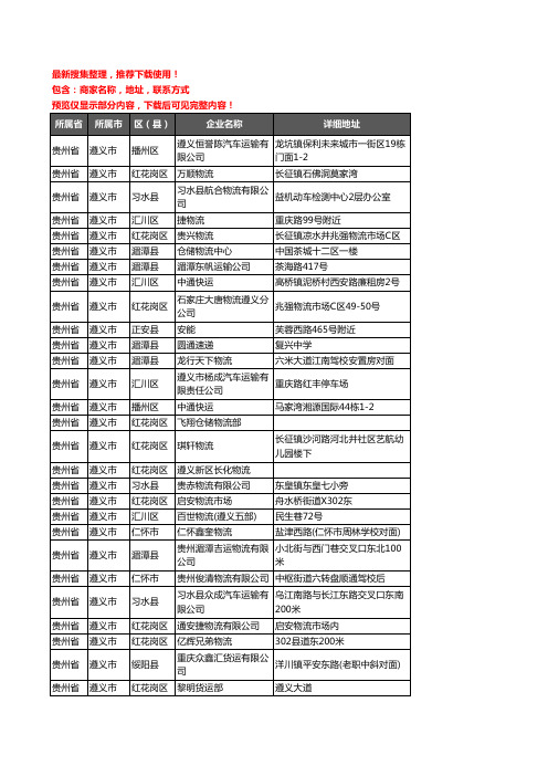 新版贵州省遵义市货运企业公司商家户名录单联系方式地址大全561家