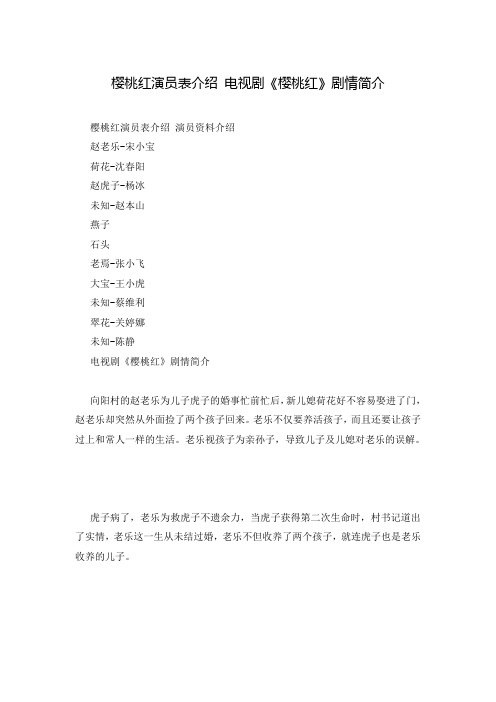樱桃红演员表介绍 电视剧《樱桃红》剧情简介