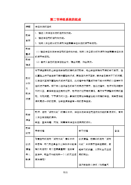 七年级生物下册 4.6.2《神经系统的组成》教案1 新人教版
