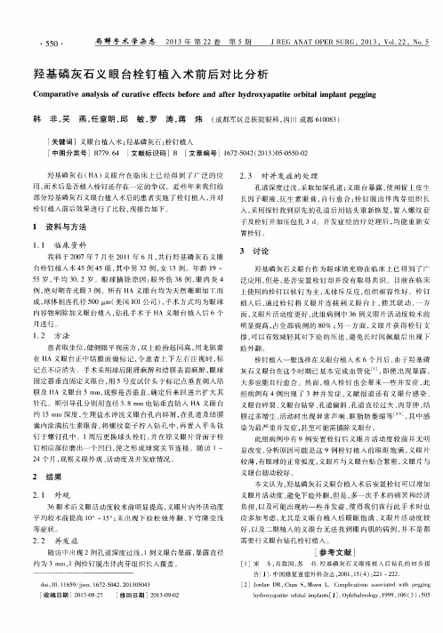 羟基磷灰石义眼台栓钉植入术前后对比分析