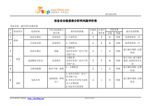 减水剂车间换热器安全检查表分析和风险评价表