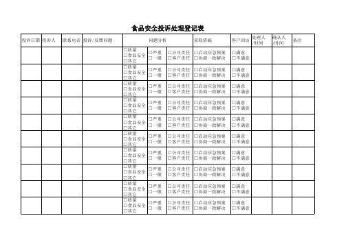 食品安全投诉处理登记表