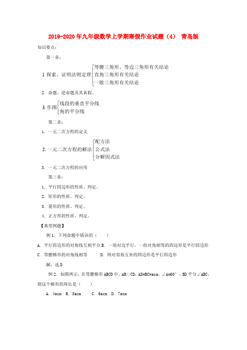 2019-2020年九年级数学上学期寒假作业试题(4) 青岛版