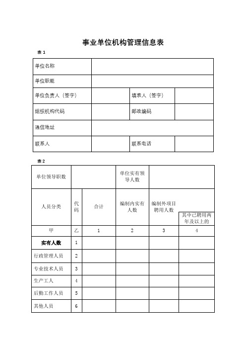 事业单位机构管理信息表【模板】