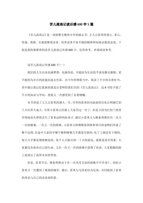 苦儿流浪记读后感600字5篇