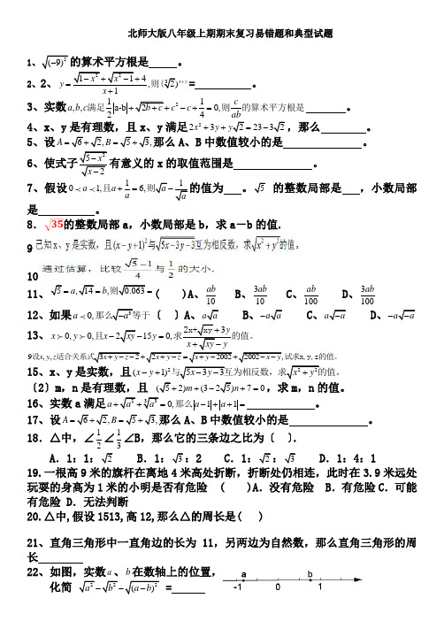 北师大版八年级上期期末数学易错题和典型试题经典1