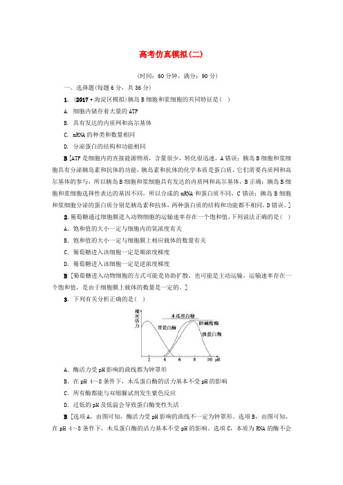 2018版高三生物一轮复习 高考仿真模拟(二)新人教版