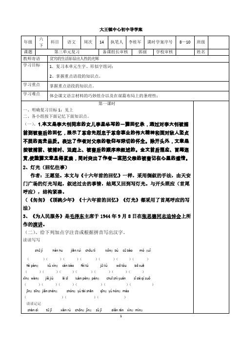 人教版语文六年级下册第三单元复习学案