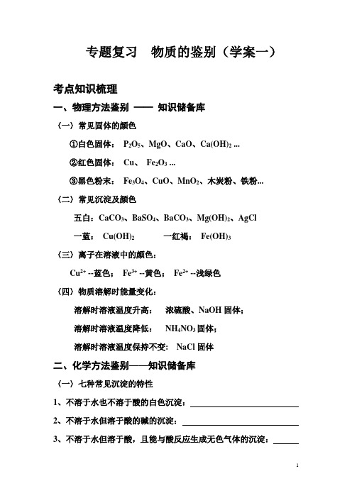 中考化学专题复习物质的鉴别学案