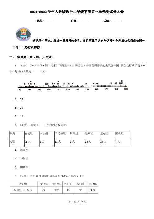 2021-2022学年人教版数学二年级下册第一单元测试卷A卷