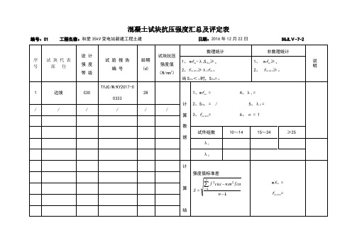 混凝土试块抗压强度汇总及评定表