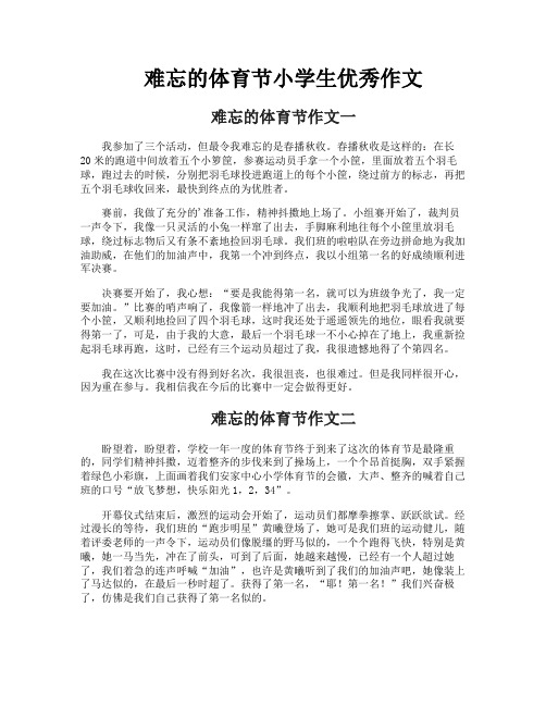难忘的体育节小学生优秀作文