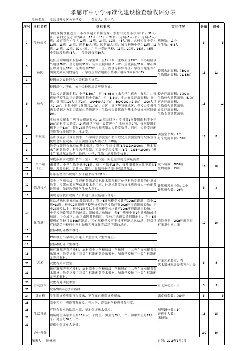 孝感市中小学标准化建设(2018-2020年)关王小学情况统计表、检查验收评分表