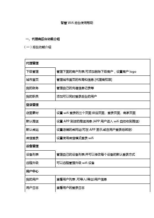 智慧WiFi代理后台使用说明