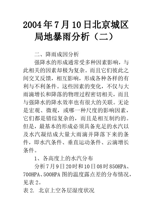 2004年7月10日北京城区局地暴雨分析(二)