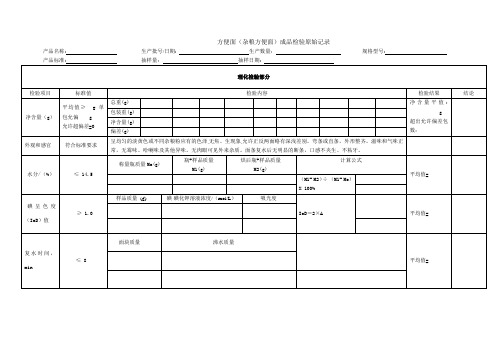 方便面(杂粮方便面)成品检验原始记录
