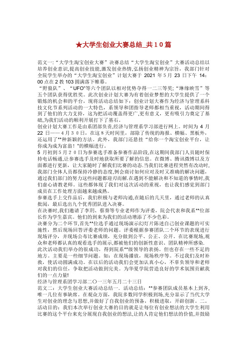 大学生创业大赛总结_共10篇