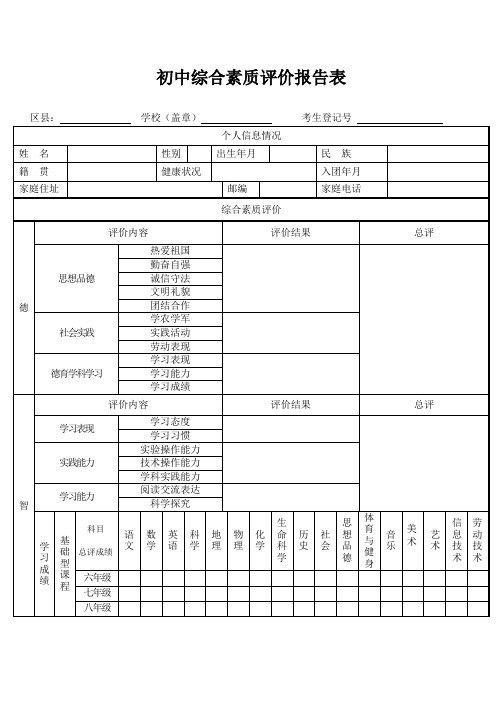 中学生综合素质评价表(3份)