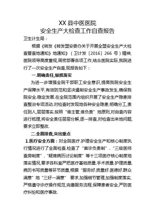 县中医医院安全生产大检查工作自查报告