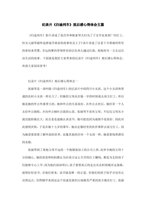 纪录片《归途列车》观后感心得体会五篇