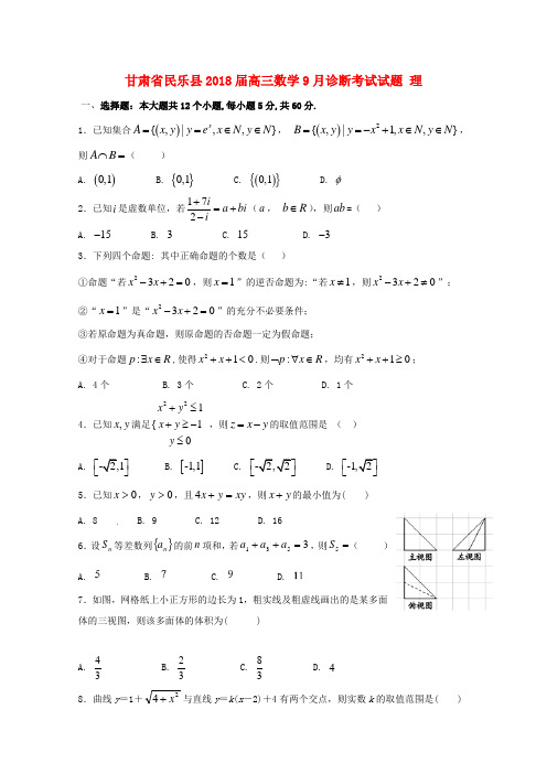 甘肃省民乐县2018届高三数学9月诊断考试试题理(精品文档)
