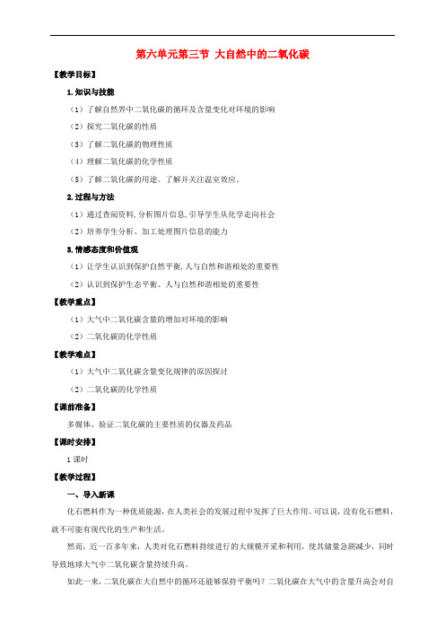 九年级化学上册 第6单元 燃烧与燃料 第三节 大自然中的二氧化碳教案 (新版)鲁教版