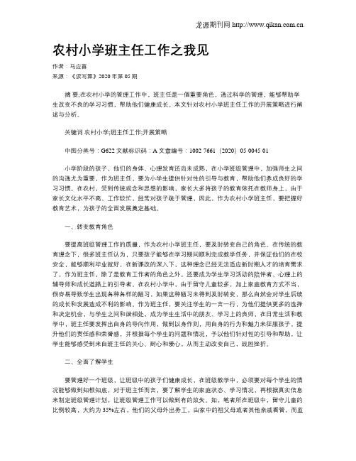 农村小学班主任工作之我见