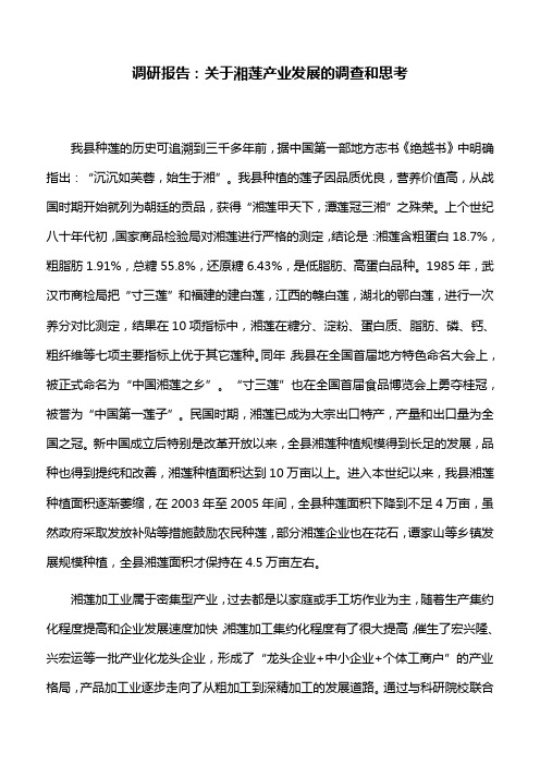 调研报告：关于湘莲产业发展的调查和思考