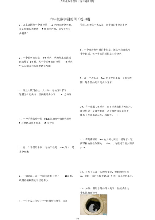 六年级数学圆周长练习题应用题