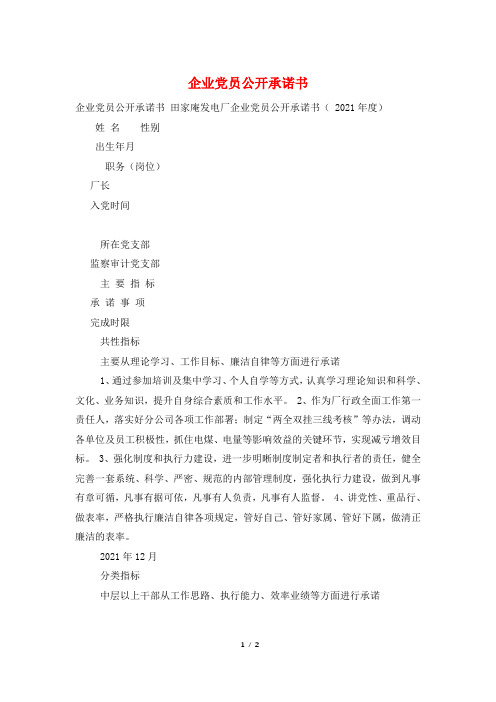 企业党员公开承诺书