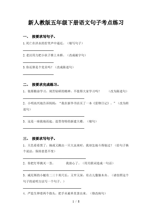 新人教版五年级下册语文句子考点练习