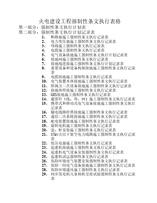 火电建设工程强制性条文执行表格