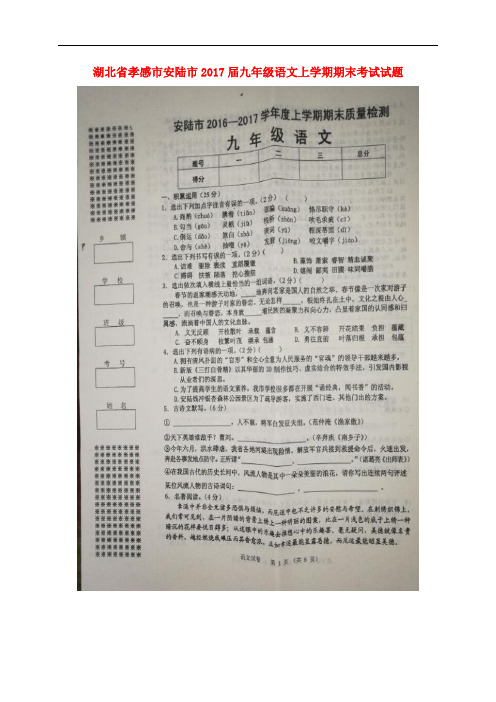 湖北省孝感市安陆市九年级语文上学期期末考试试题(扫