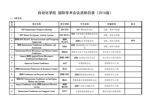 哈尔滨工程大学国际学术会议资助目录(4.自动化学院2016版)