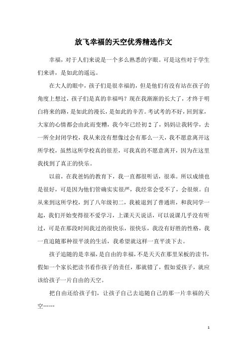 放飞幸福的天空优秀精选作文