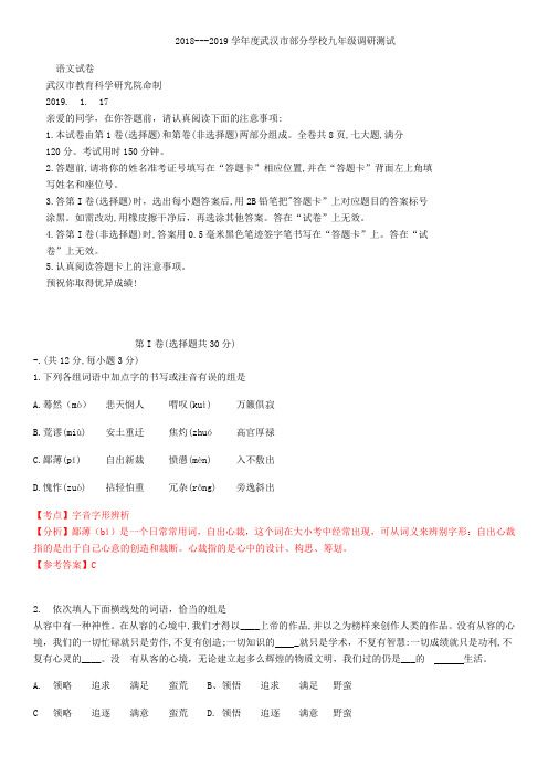 湖北省武汉市2019九年级元调语文试卷解析版