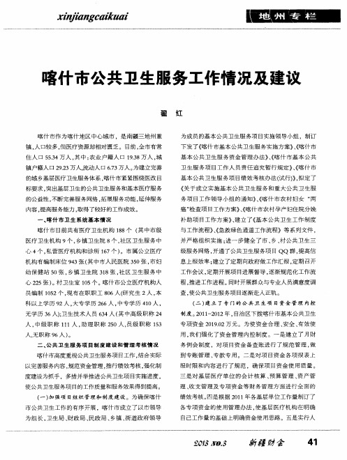 喀什市公共卫生服务工作情况及建议