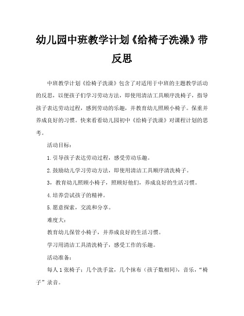 幼儿园中班教案《给椅子洗澡》含反思