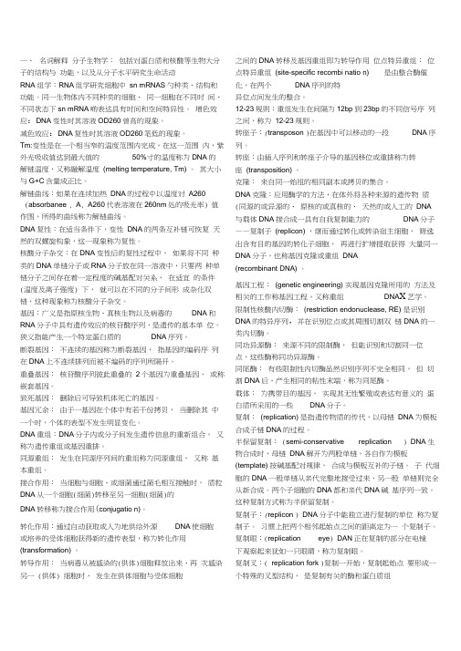 分子生物学期末复习试题及答案