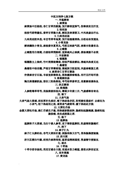 中医方剂学第七版方歌