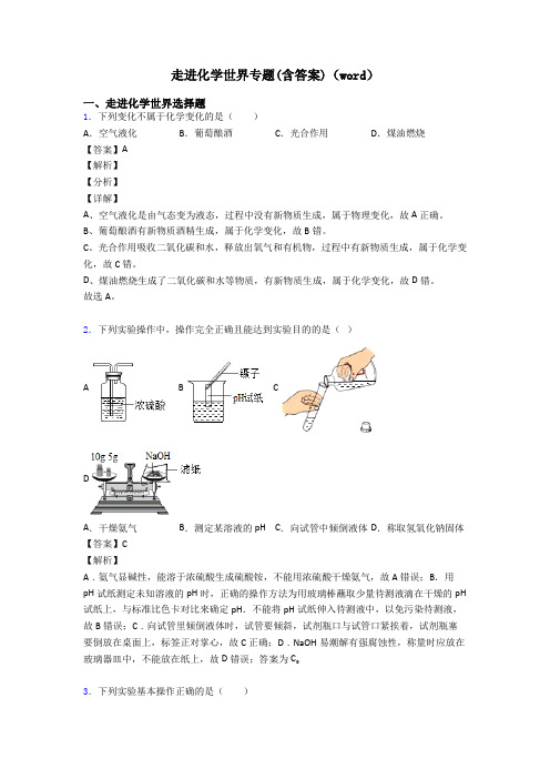 走进化学世界专题(含答案)(word)