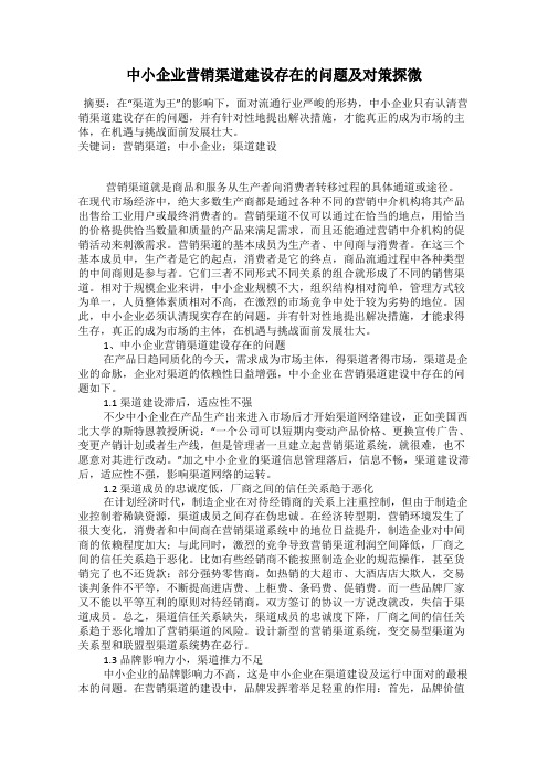 中小企业营销渠道建设存在的问题及对策探微